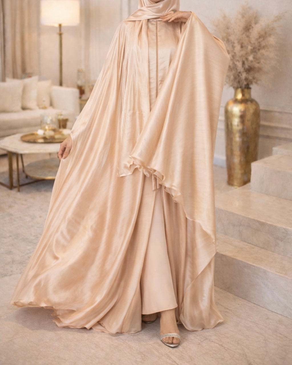 luxury abaya dress Women's Luxury Kaftan Style Abaya Set Champagne