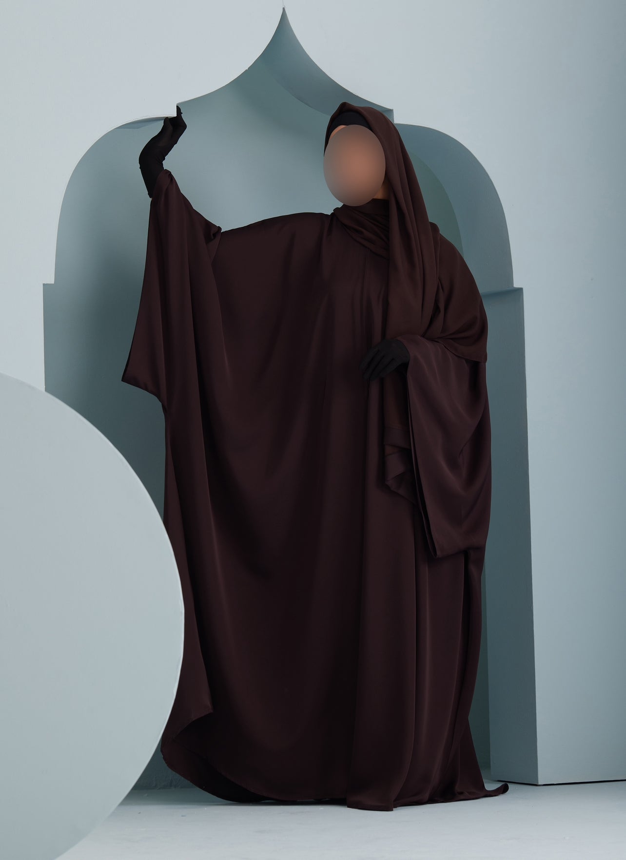 Women's Premium Batwing Abaya with Scarf in Chocolate Sobha, Thobeulxe premium everyday batwing/butterfly Chocolate abaya with a matching chiffon scarf