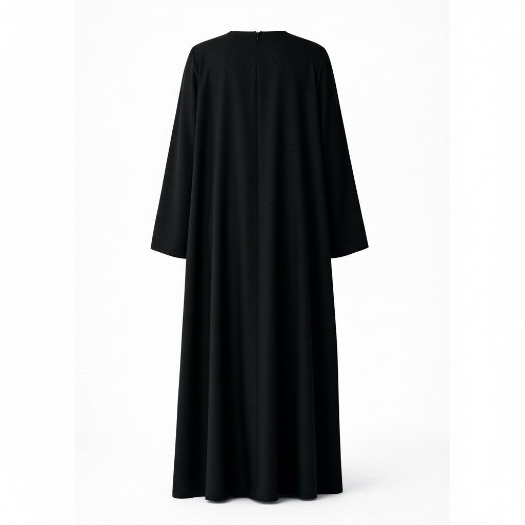long black closed abaya on white background