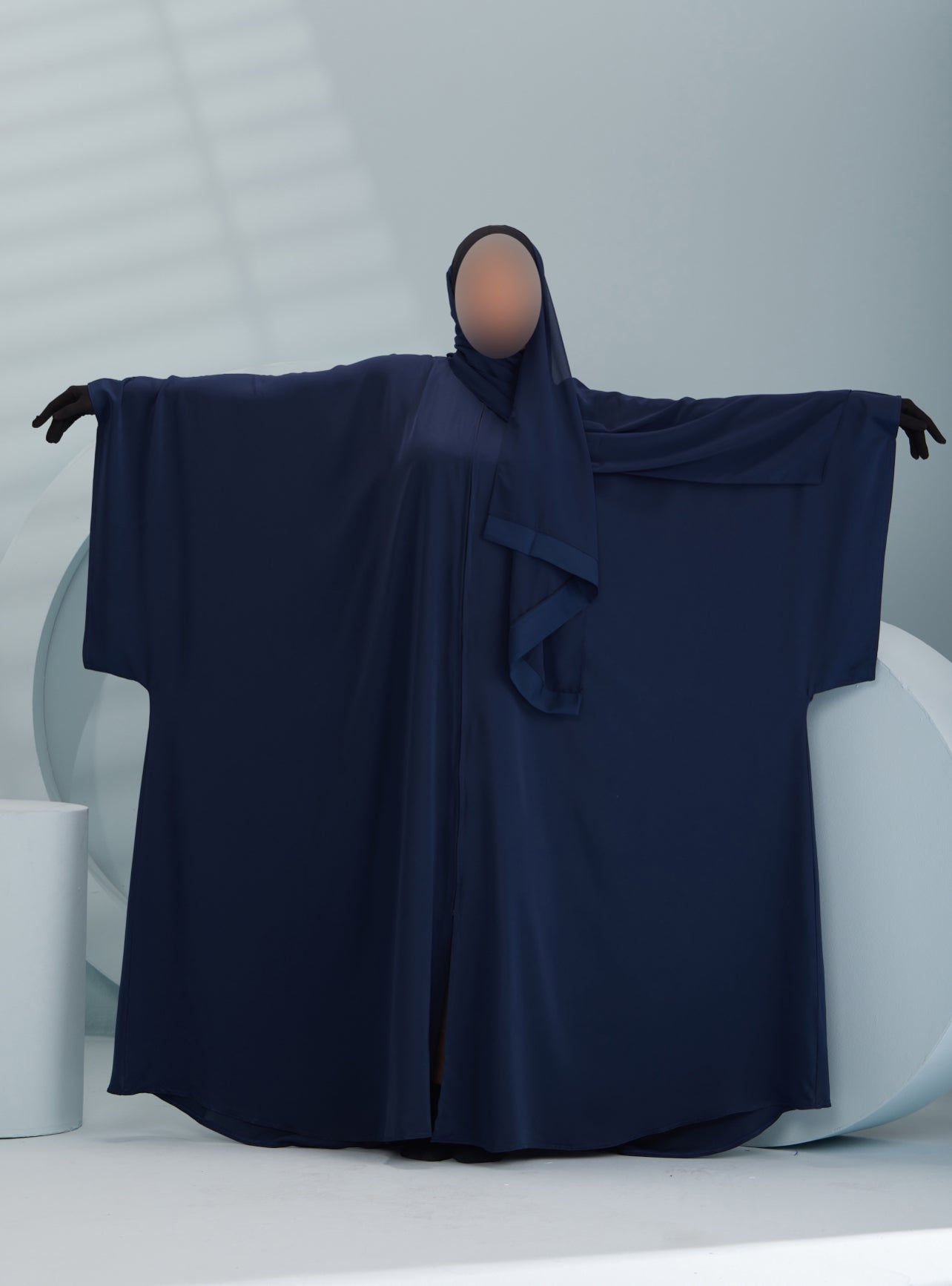 Women's Premium Batwing Abaya with Scarf in Navy Sobha, thobeluxe premium everyday batwing/butterfly navy abaya with a matching chiffon scarf