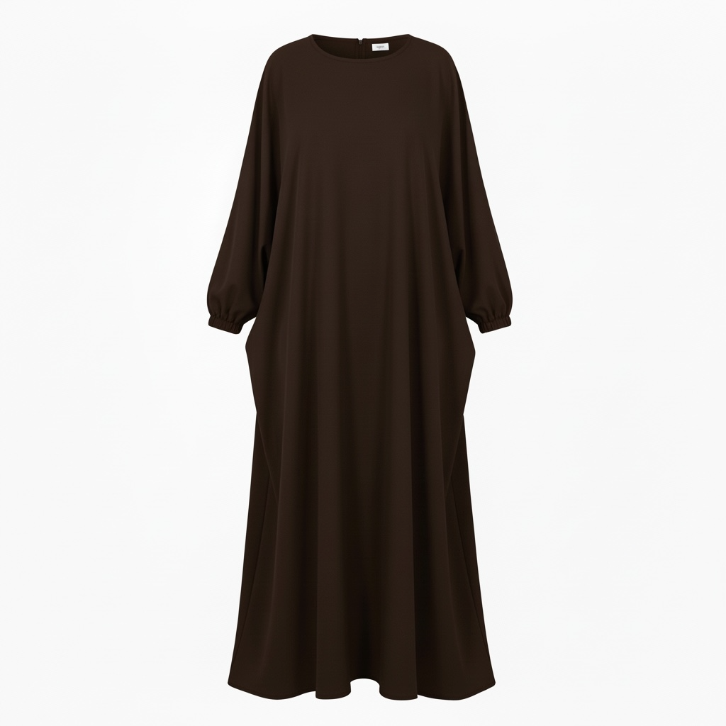 Brown abaya with long sleeves on a white background