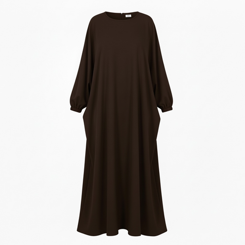 Brown abaya with long sleeves on a white background