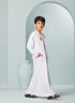 Kids Embroidered White Thobe with Copper Tassel Ages 3-13 Kids Omaar thobe in white, Thobeluxe stylish embroidered Omani-style thobes for boys