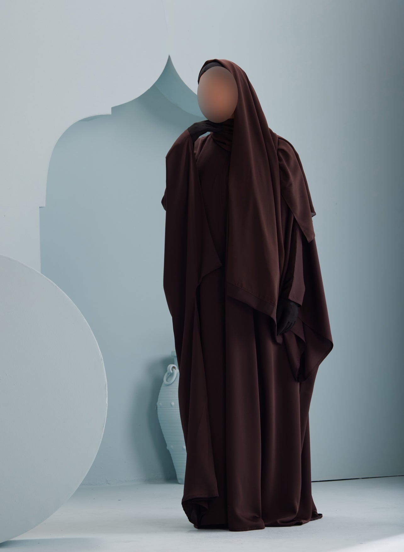 Women's Premium Batwing Abaya with Scarf in Chocolate Sobha, Thobeulxe premium everyday batwing/butterfly Chocolate abaya with a matching chiffon scarf