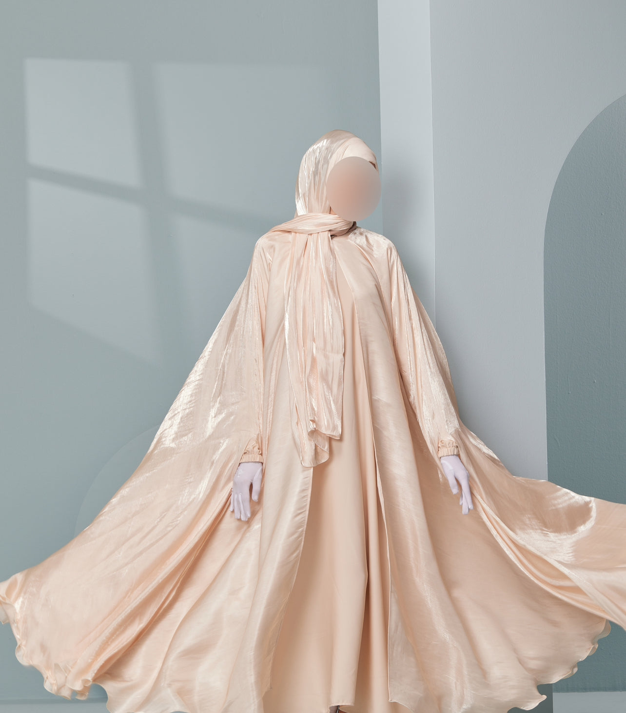 Women's Luxury Kaftan Style Abaya Set with scarf in Champagne