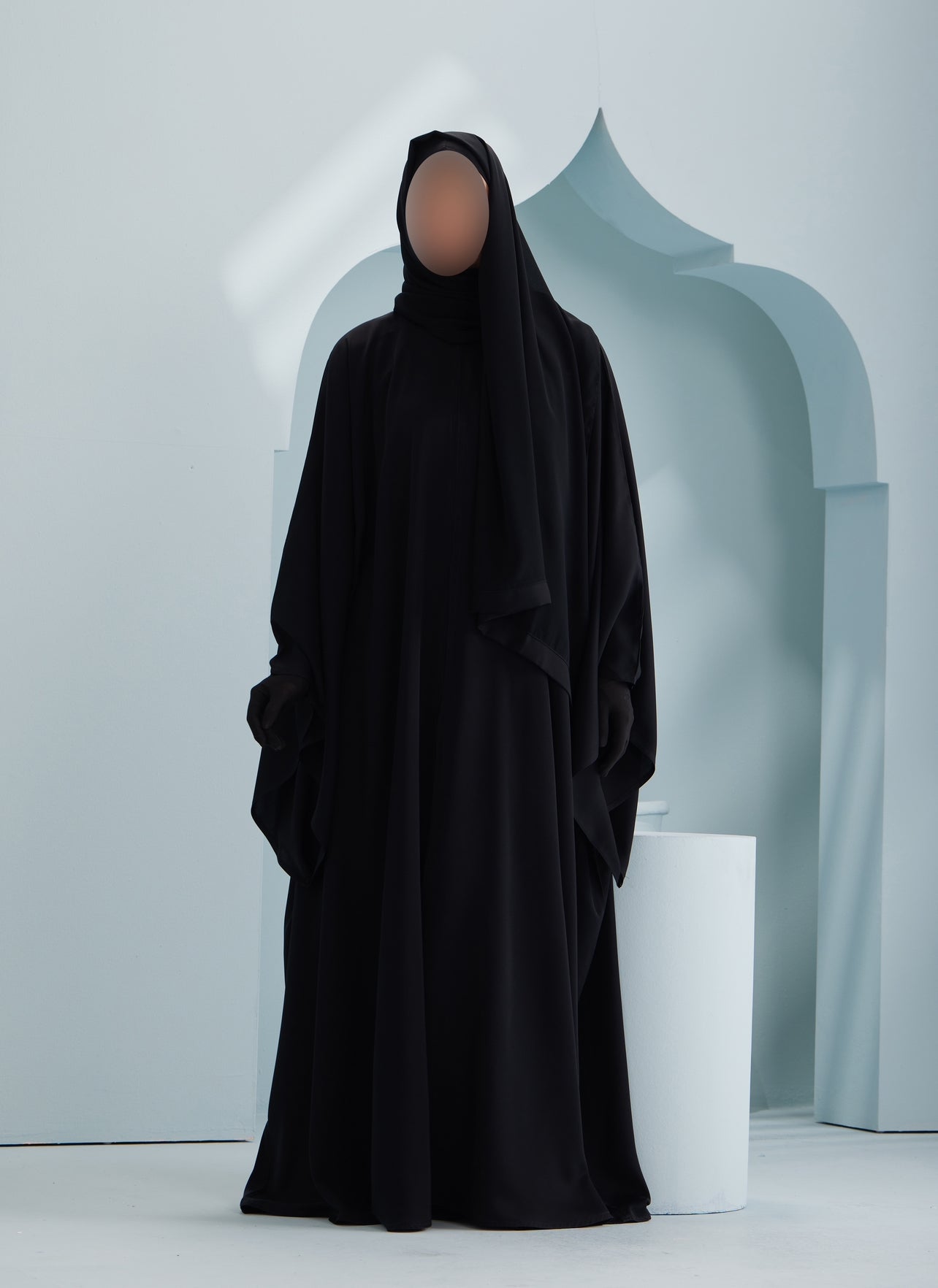 Women's Premium Batwing Abaya with Scarf in Black Sobha, thobeluxe premium everyday batwing/butterfly black abaya with a matching chiffon scarf