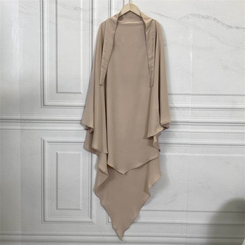 Thobeluxe Premium Nidha Khimar lightweight, breathable, and drapes and is comfortable. Colour Nude
