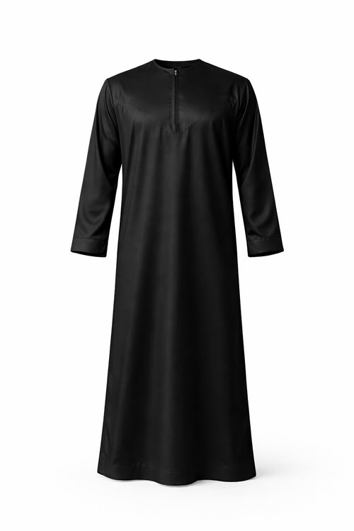 black silky thobe on white background
