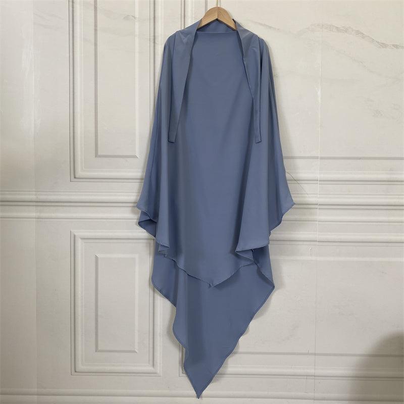Thobeluxe Premium Nidha Khimar lightweight, breathable, and drapes and is comfortable. Colour blue