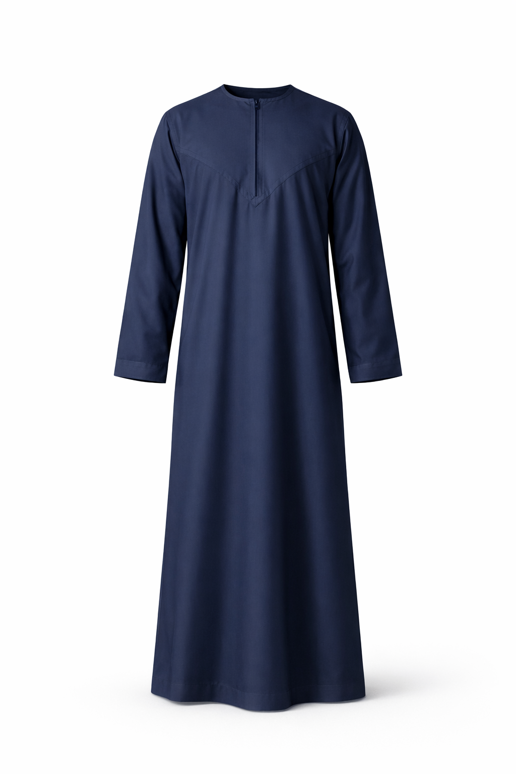 Navy blue long-sleeve thobe for men on a white background