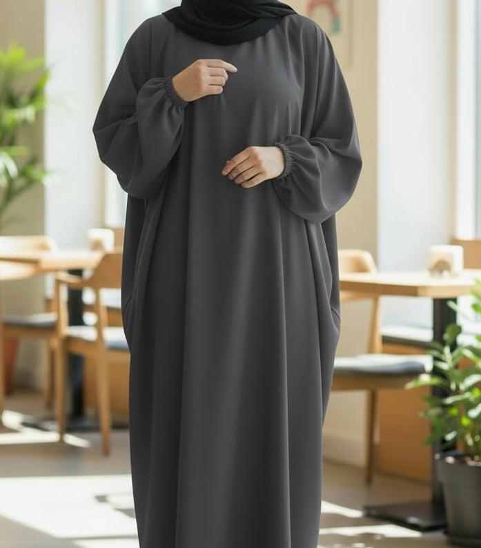 Dark Grey Batwing Abaya TL Essentials