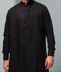 Men's Traditional Saudi Collared Thobe in Black | Thobeluxe
