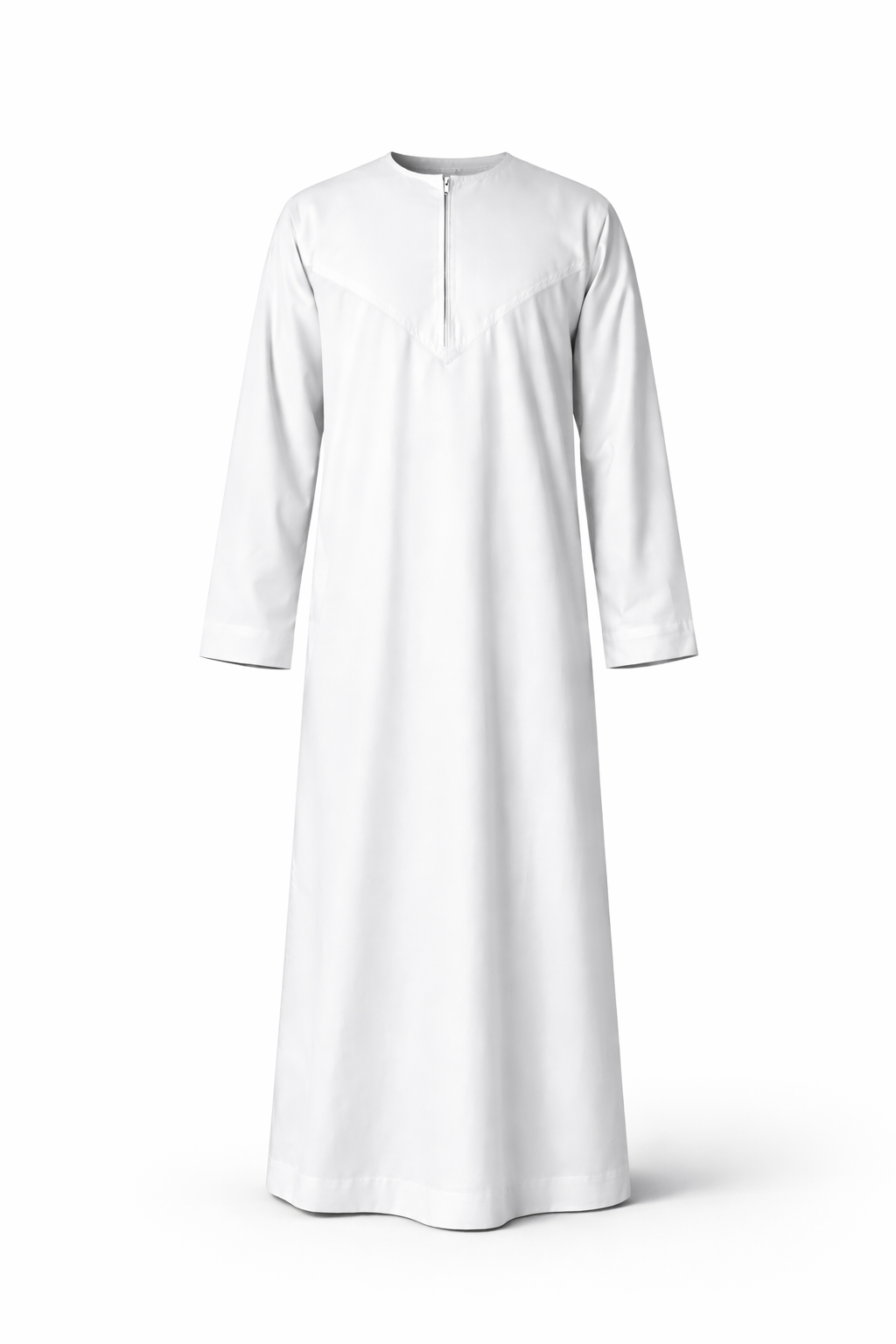 White thobe for men with long sleeves on a white background