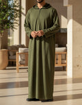 Premium Hooded Suede Thobe Khaki Green
