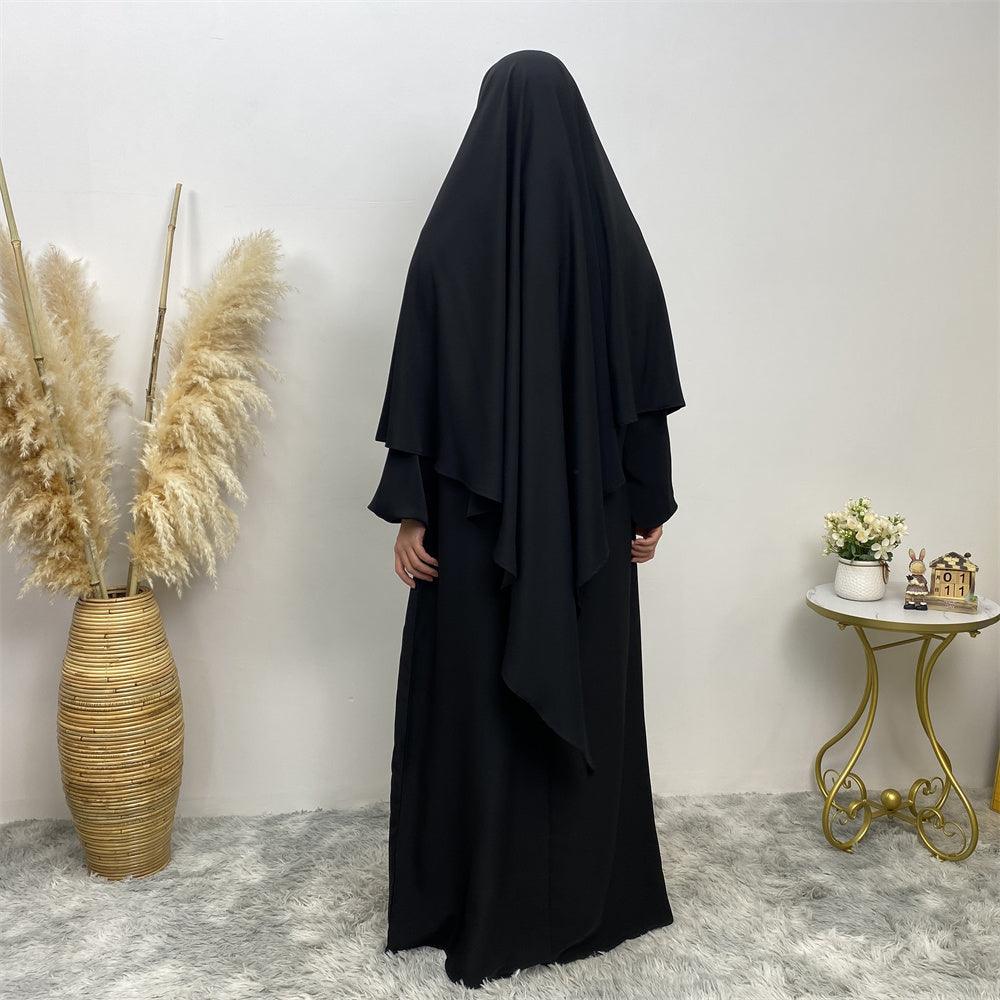 Thobeluxe Premium Nidha Khimar lightweight, breathable, and drapes and is comfortable. Colour black