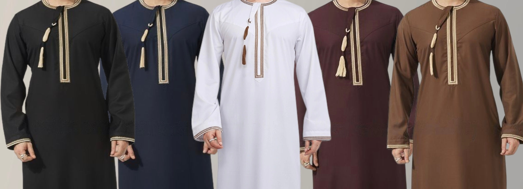 Mens omani thobes black brown blue white red colours