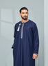 Men's Omani Style Thobe in Navy with Cream Tassel