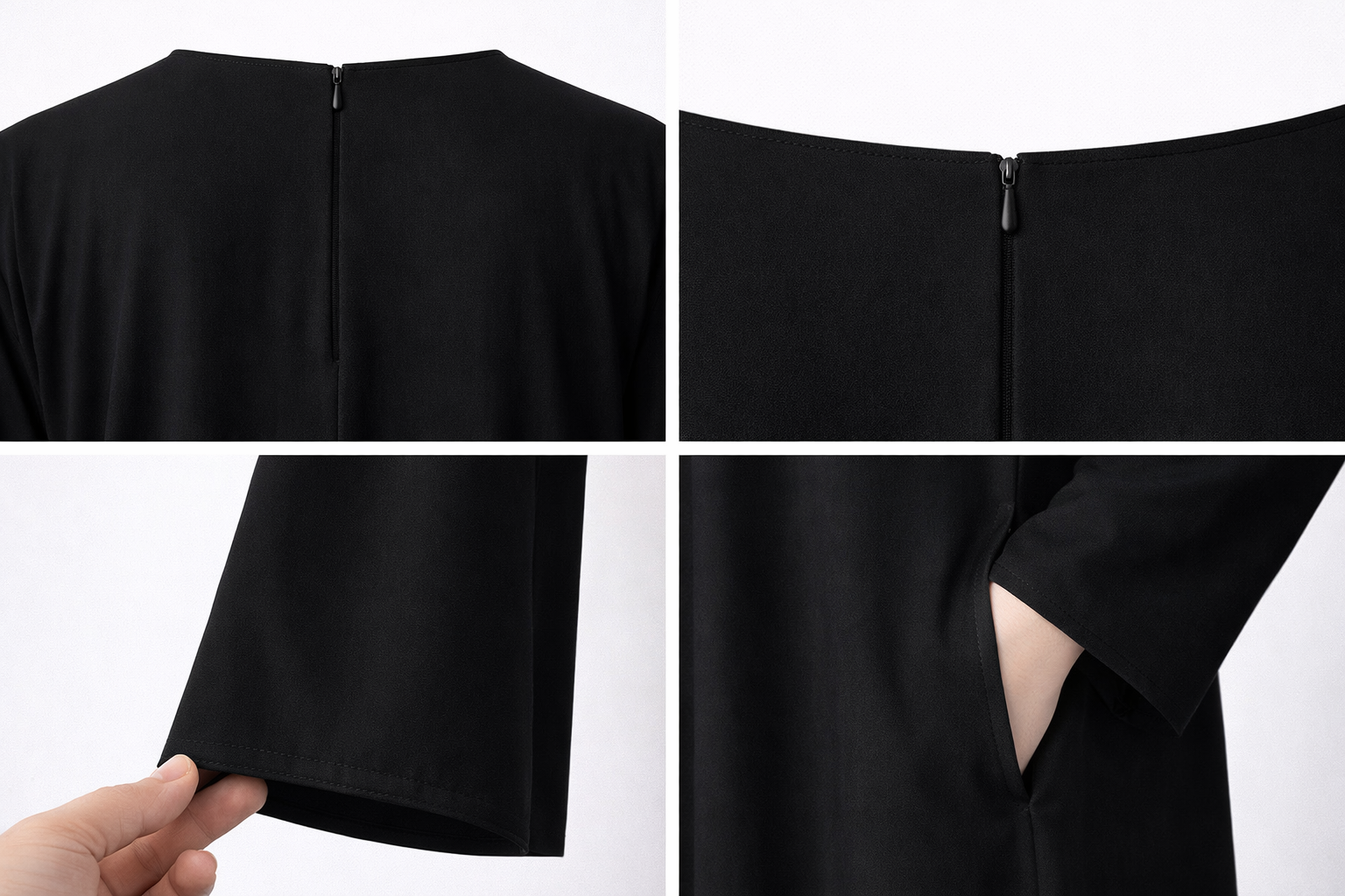 Black abaya with different angles on a white background