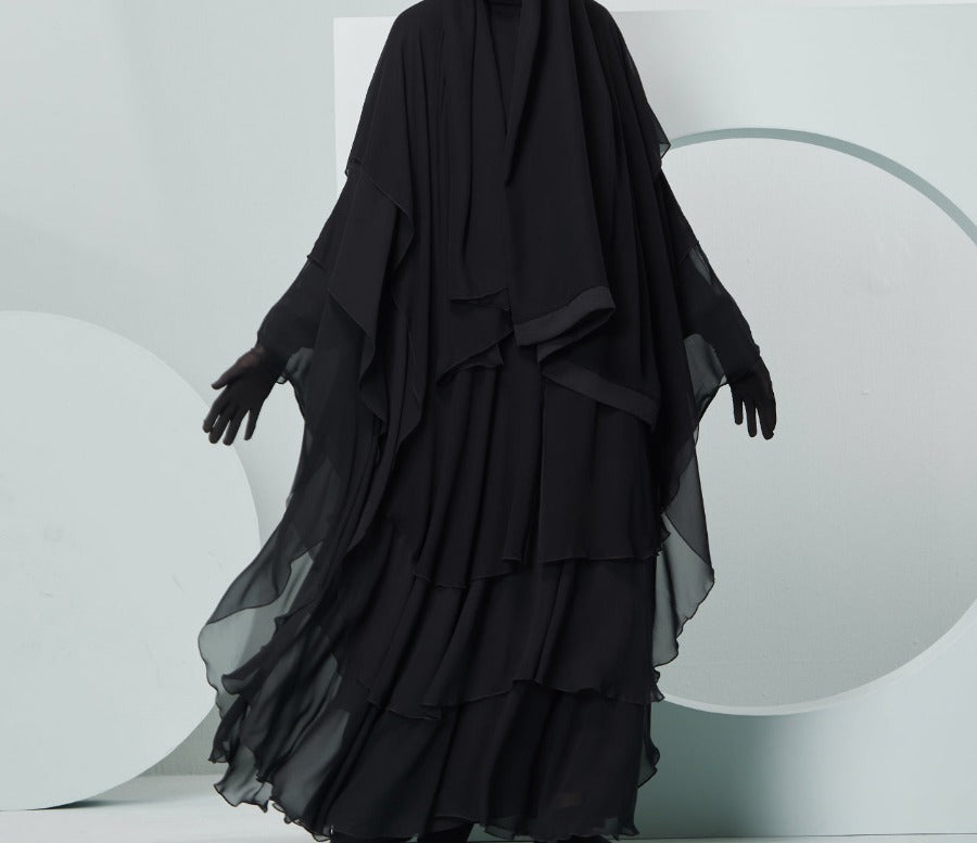 Women's Farasha Style Abaya Set in Black