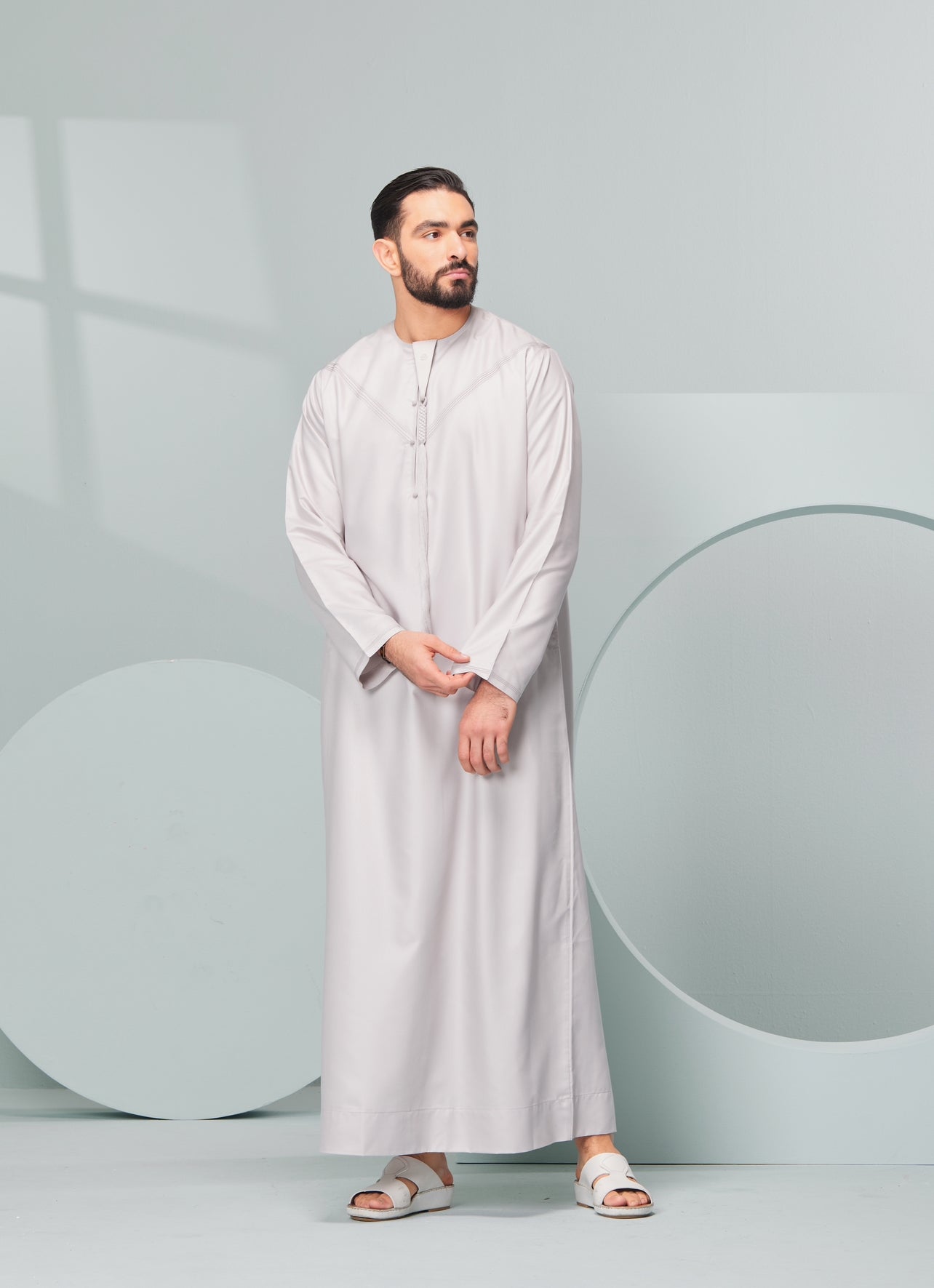 Men's Premium Emaar Thobe in Beige with Tassel, Emaar, Saudi Thobes by Thobeluxe