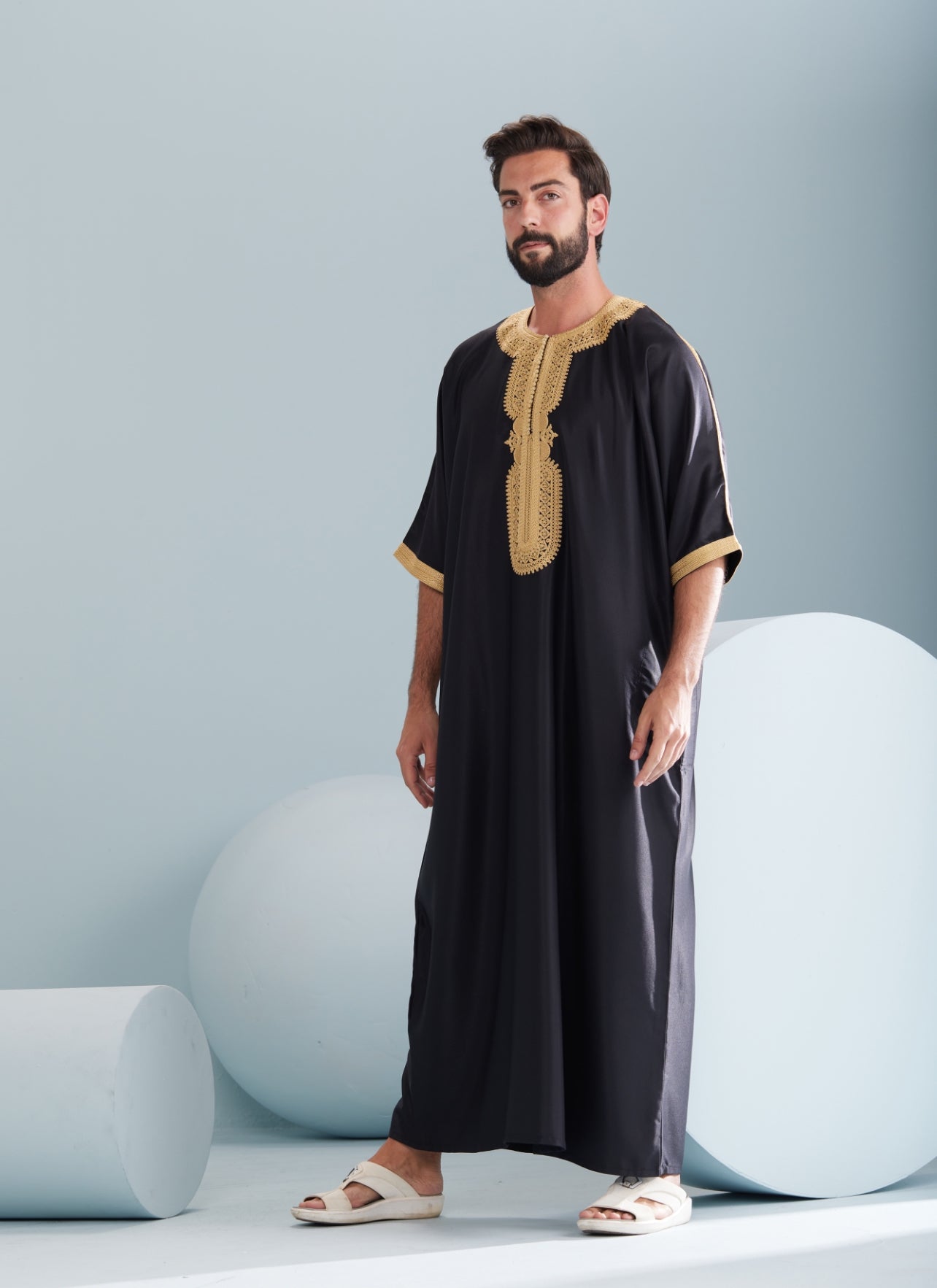 Men's Premium Moroccan Thobe in Black & Gold