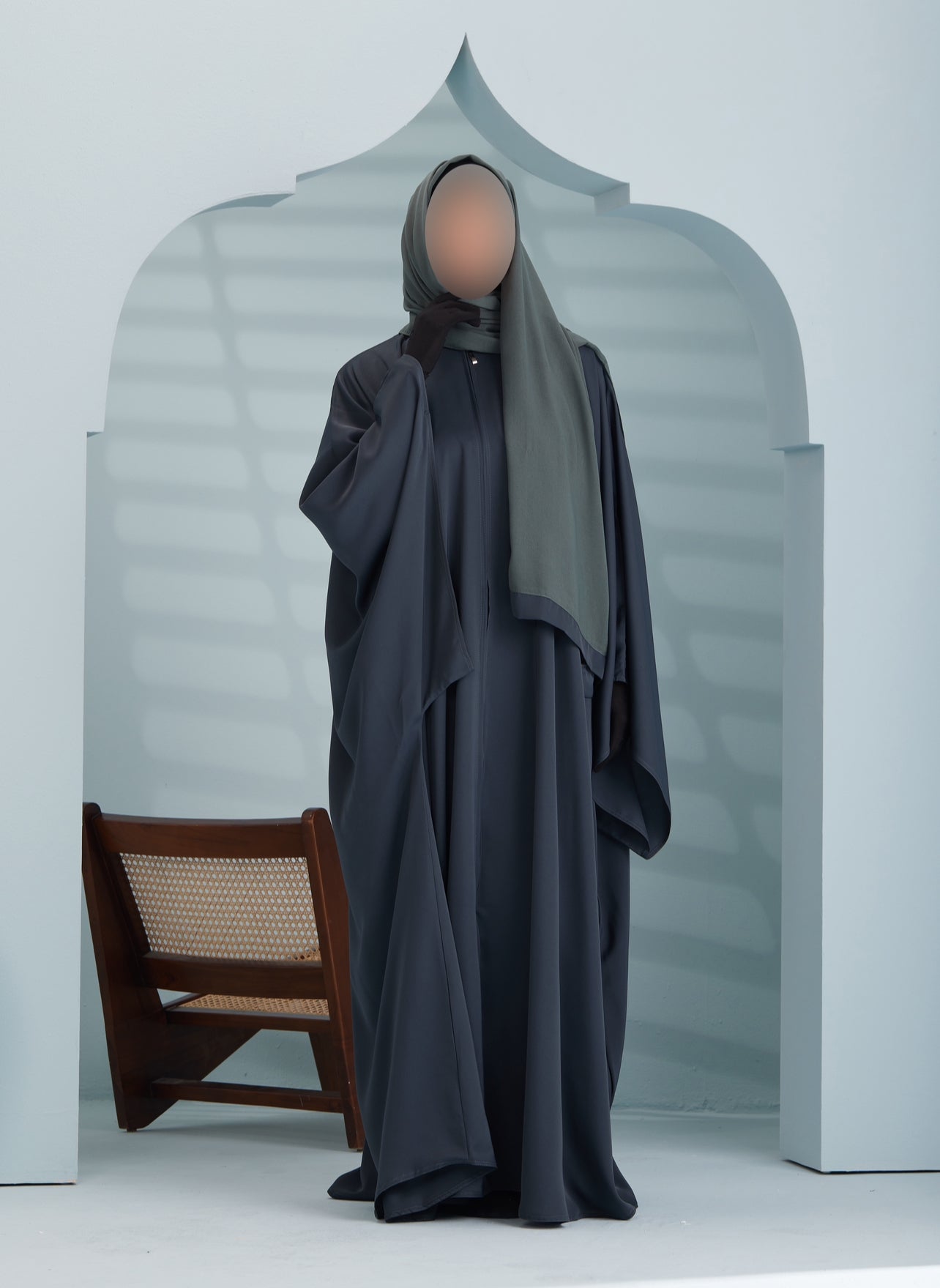 Women's Premium Batwing Abaya with Scarf in Charcoal