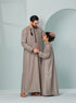 Kids Embroidered Beige Thobe Ages 3-13 Kids Omaar thobe in Beige, Thobeluxe saudi thobe for boys