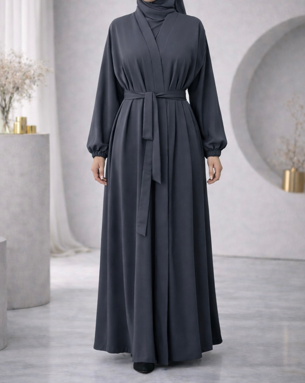 Classic Nidha Open Abayas Cuffed Sleeve