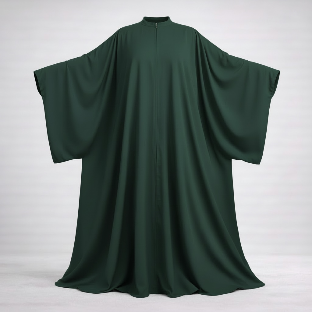 Green batwing abaya on a white background