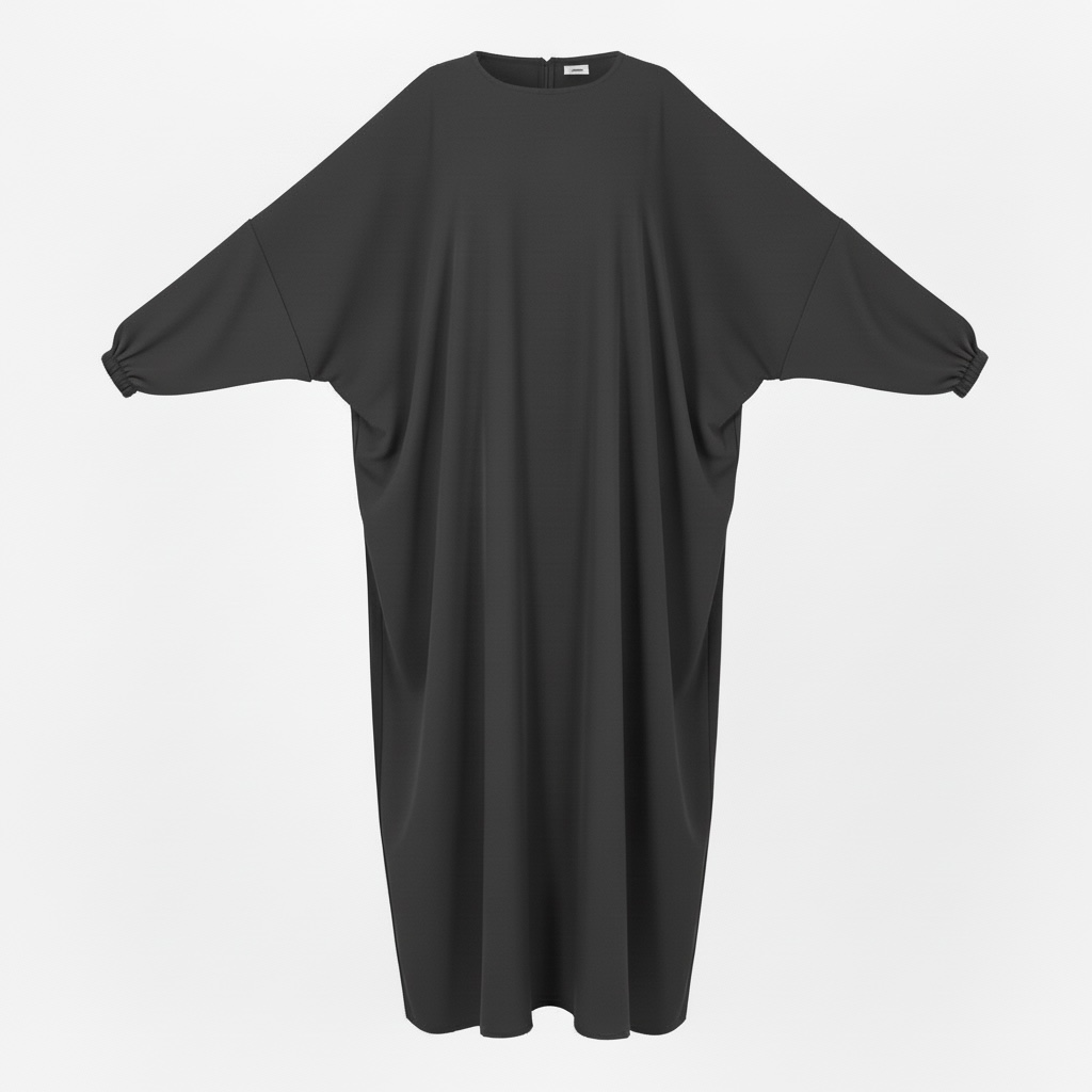 Dark gray abaya with long sleeves on a white background
