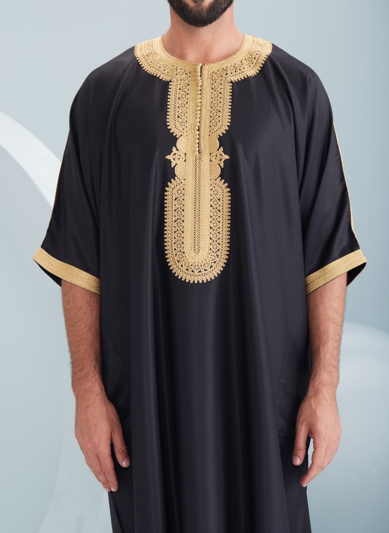 Men's Premium Moroccan Thobe in Black & Gold