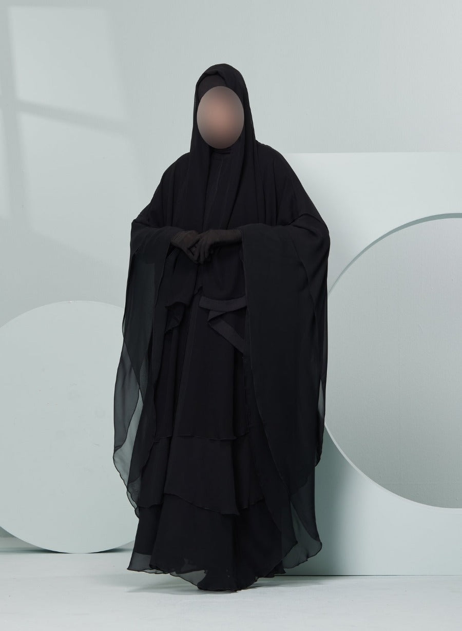 Women's Farasha Style Abaya Set in Black