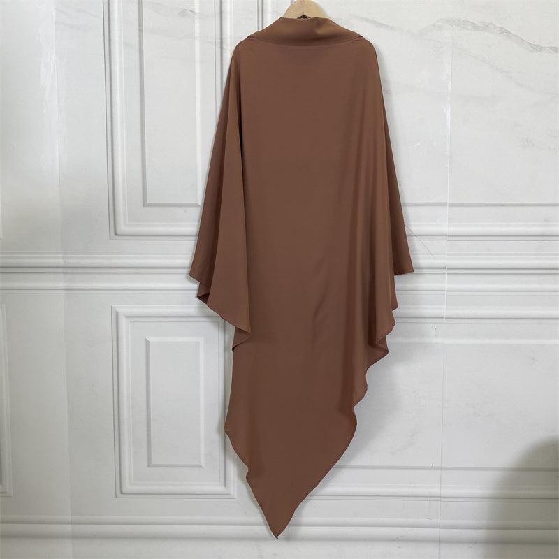 Thobeluxe Premium Nidha Khimar lightweight, breathable, and drapes and is comfortable. Colour caramel