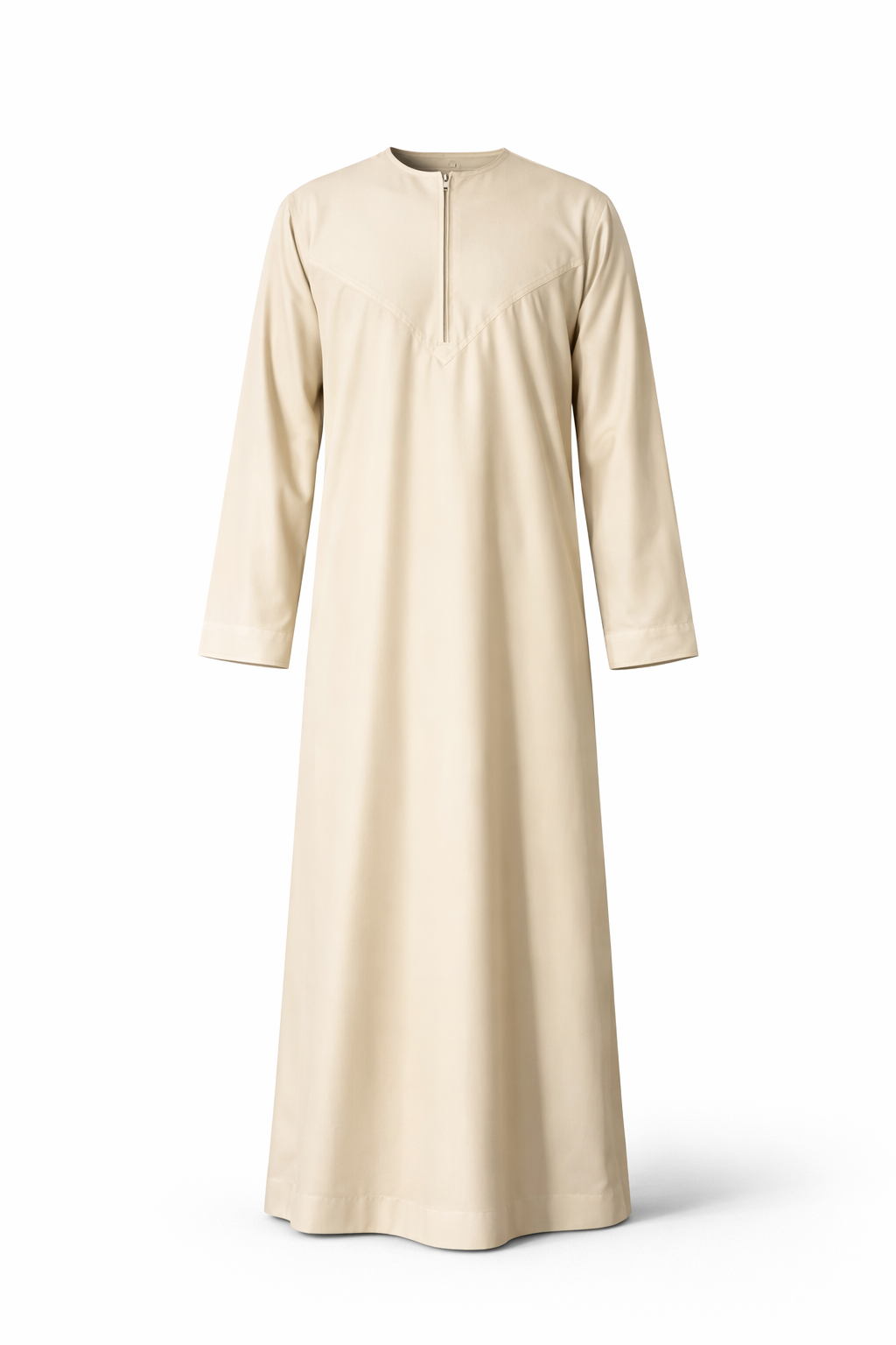 Beige long-sleeve thobe for men on a white background
