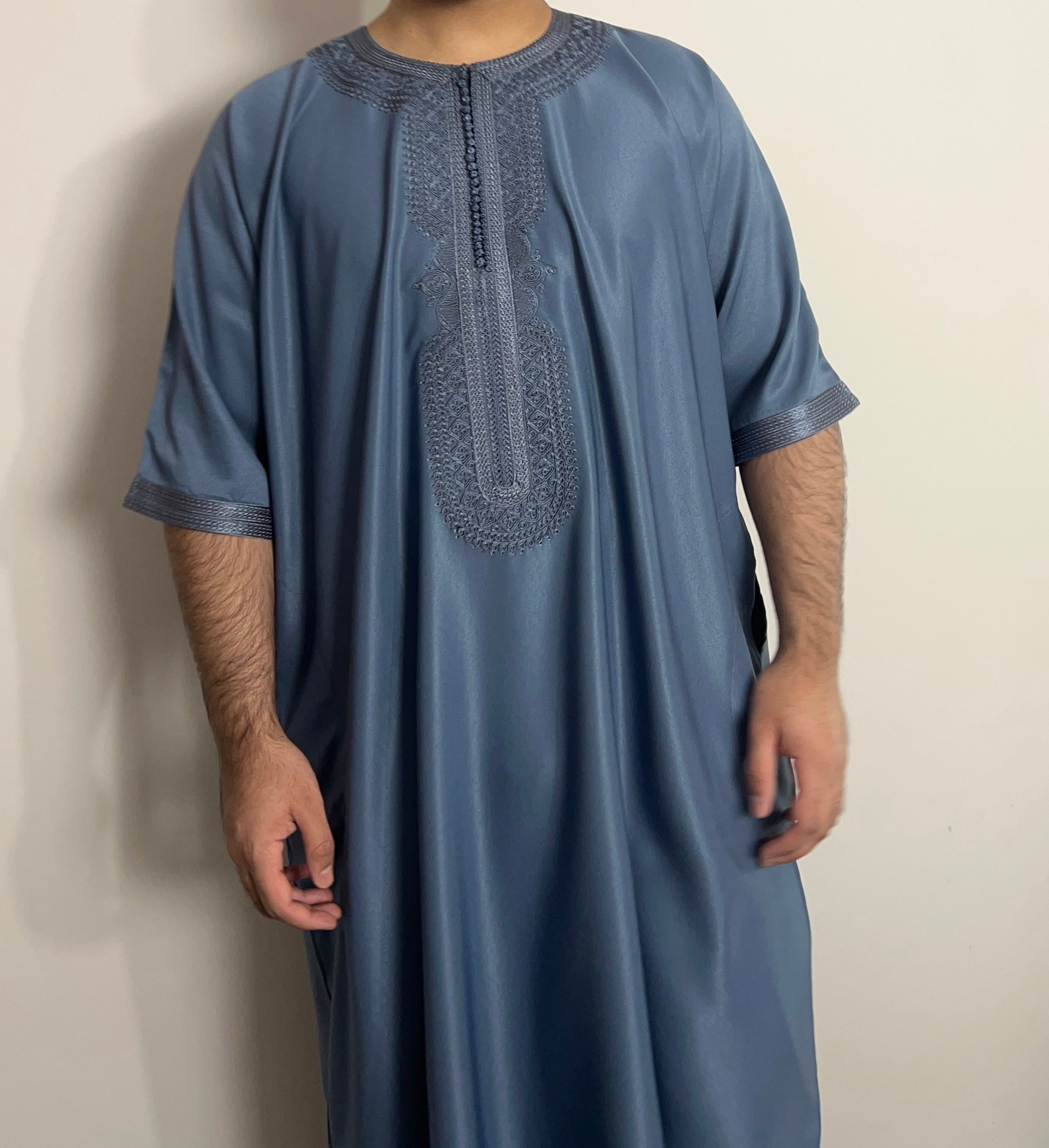 Blue Moroccan Thobe, Mens Robe Jabba, Dishdasha for Men Gandoura Thobes