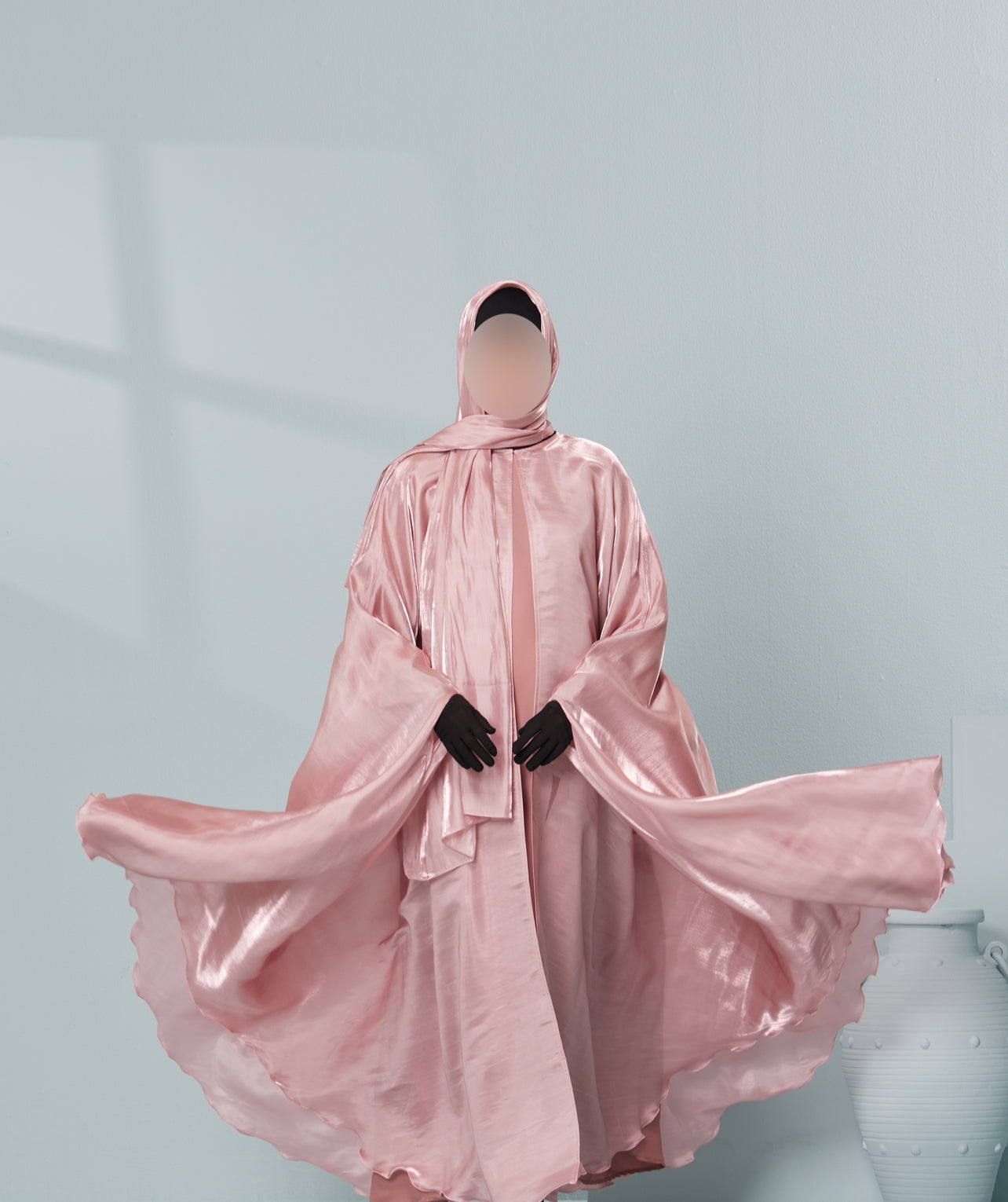 Women's Luxury Kaftan Style Abaya Set with scarf in Pink