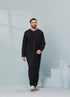 Men's Omani Style Thobe in Black with Black Tassel