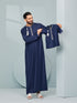 Toddlers Embroidered Navy Thobe with Cream Tassel Ages 0-3 baby Omaar thobe navy, Thobeluxe stylish embroidered Omani-style thobes for baby boys saudi thobes