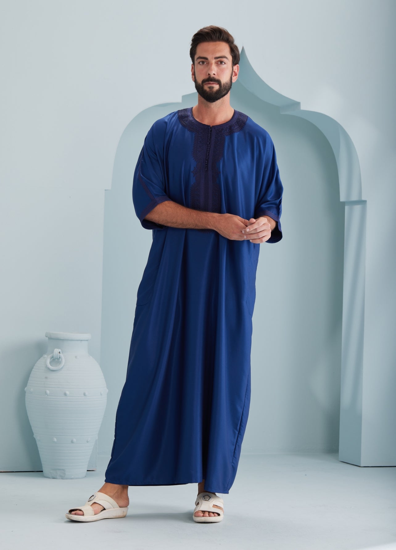 Navy Blue Traditional Moroccan Thobes by Thobeluxe