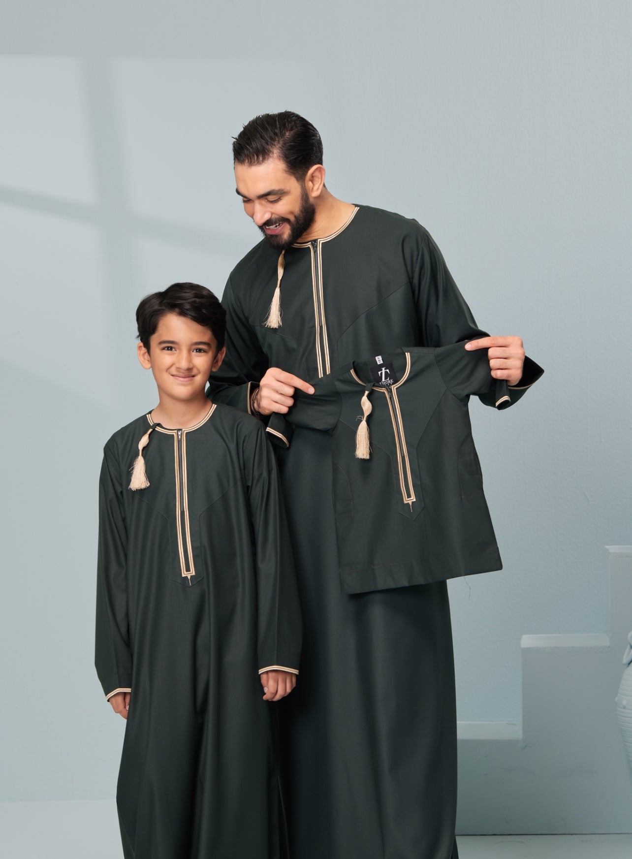 Kids Embroidered Green Thobe with Gold Tassel Ages 3-13 boys thobes