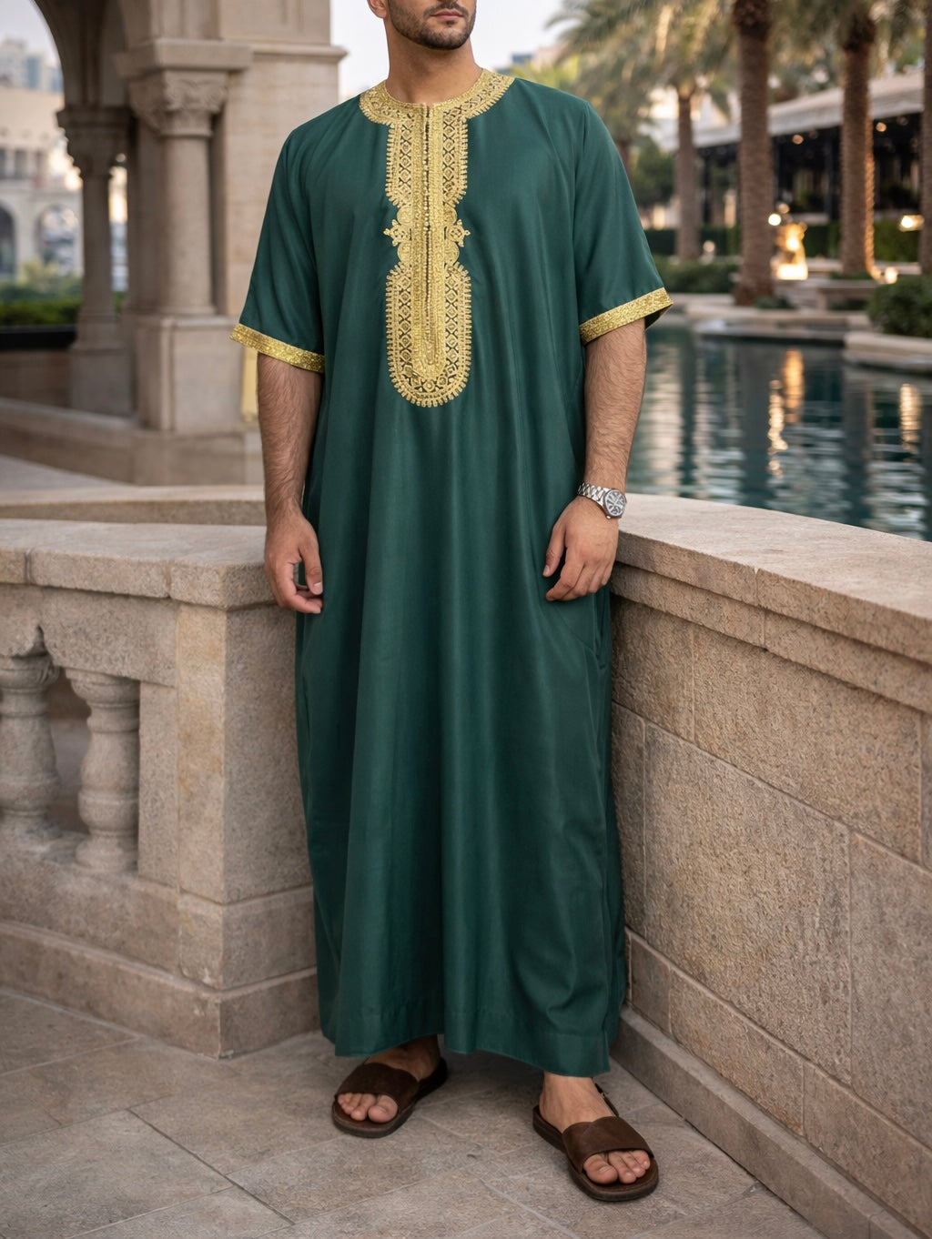 Othman Moroccan Green & Gold Thobe