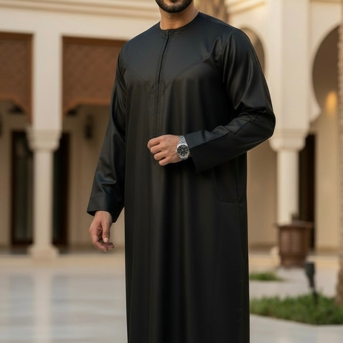 Black Silky Omani Thobe TL Essentials