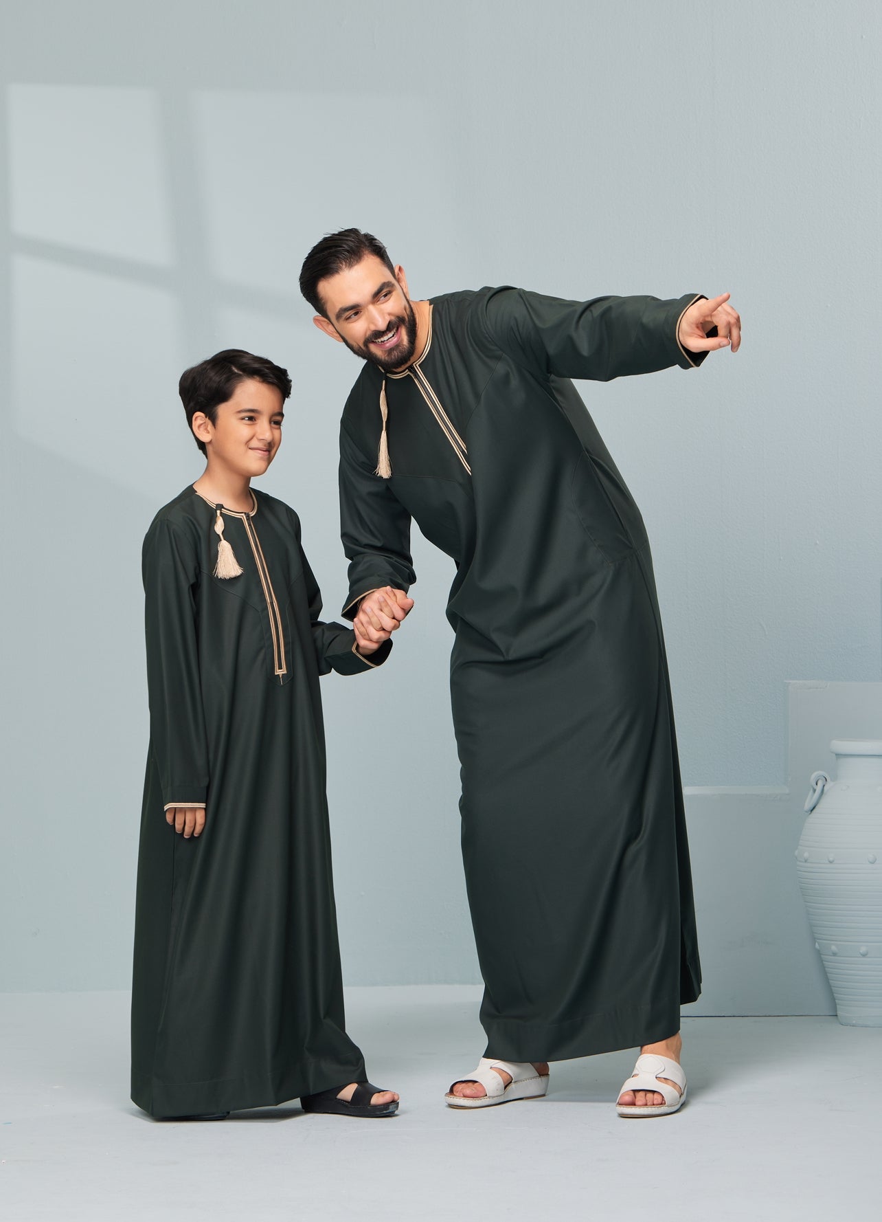 Kids Embroidered Green Thobe with Gold Tassel Ages 3-13 boys thobes