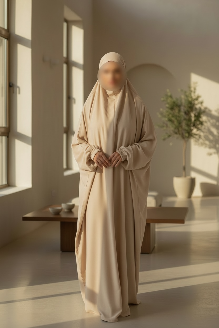 Premium One Piece Jilbab in Latte Beige with Niqab