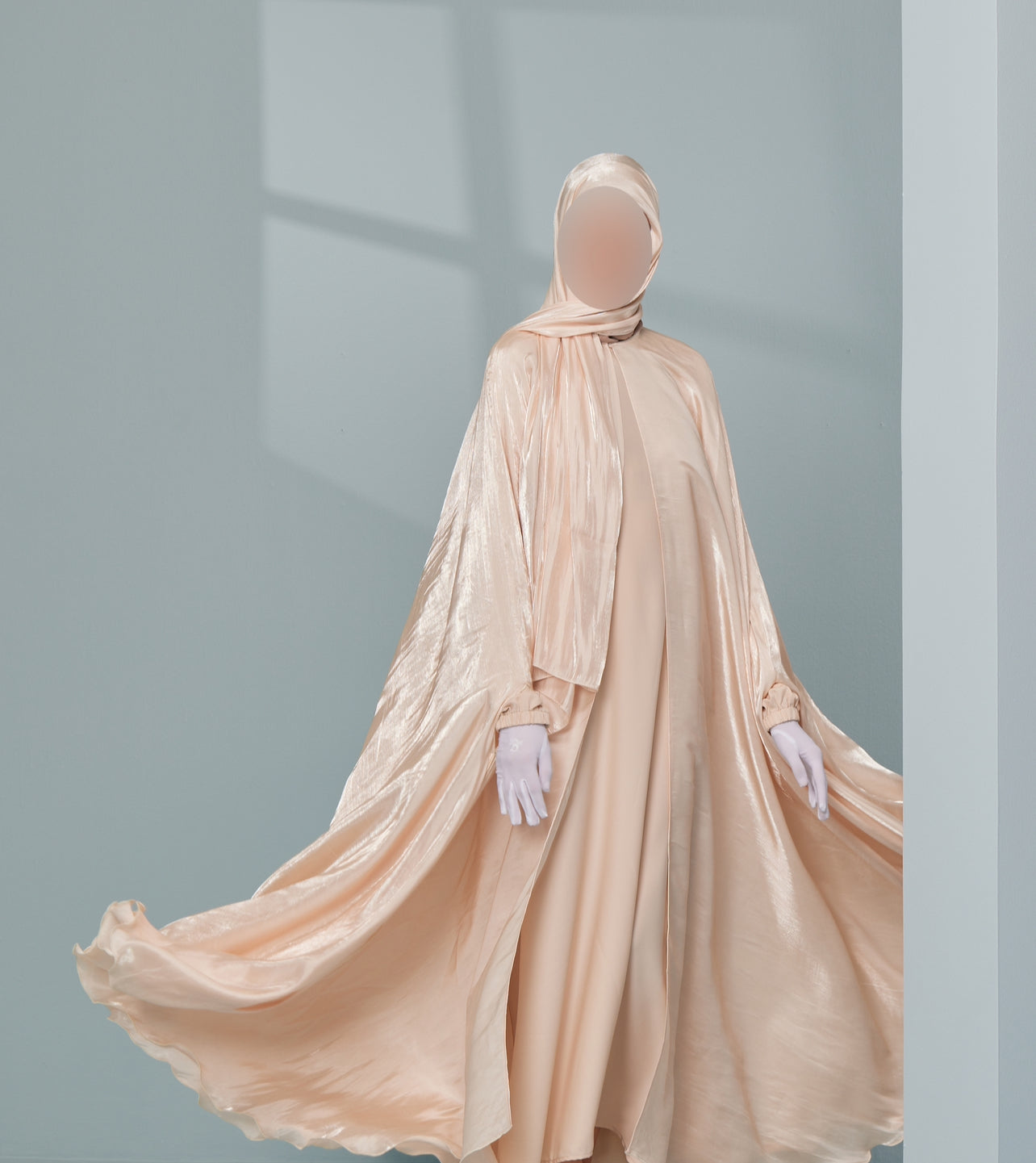 Women's Luxury Kaftan Style Abaya Set with scarf in Champagne