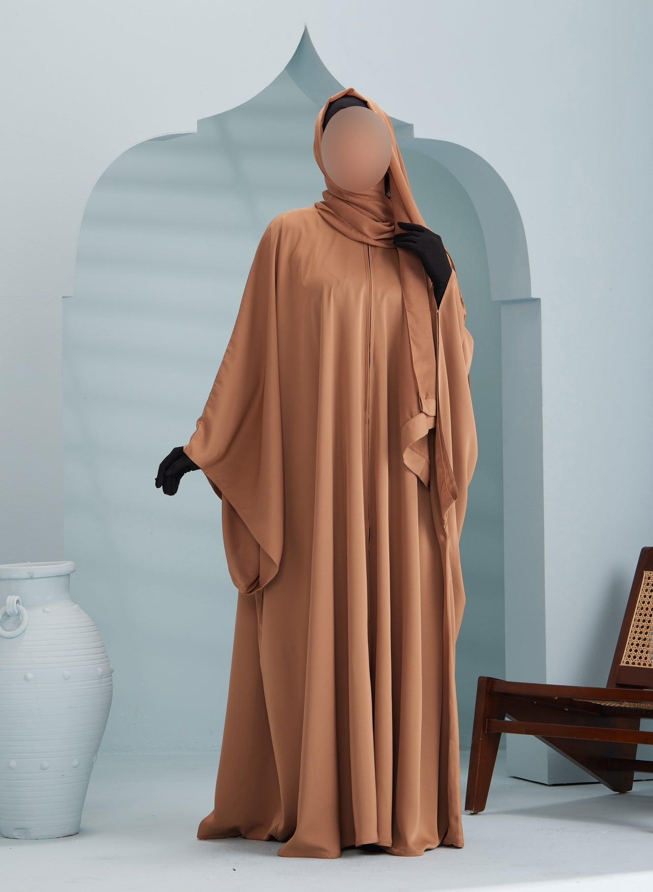 Wow Abayas Womens Premium Batwing Caramel Abaya with Scarf Thobeluxe
