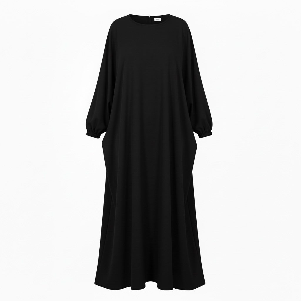 Black abaya with balloon sleeves on a white background