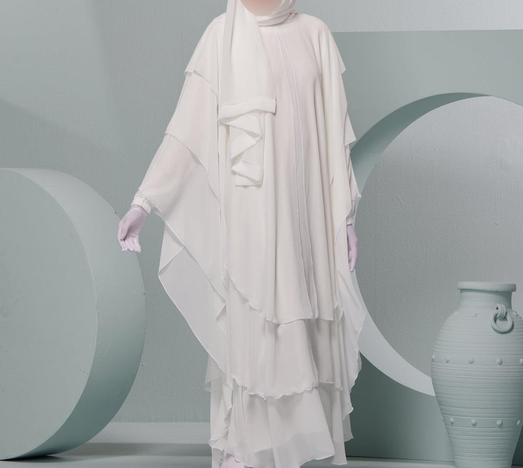 Women's Farasha Style Abaya Set in White
