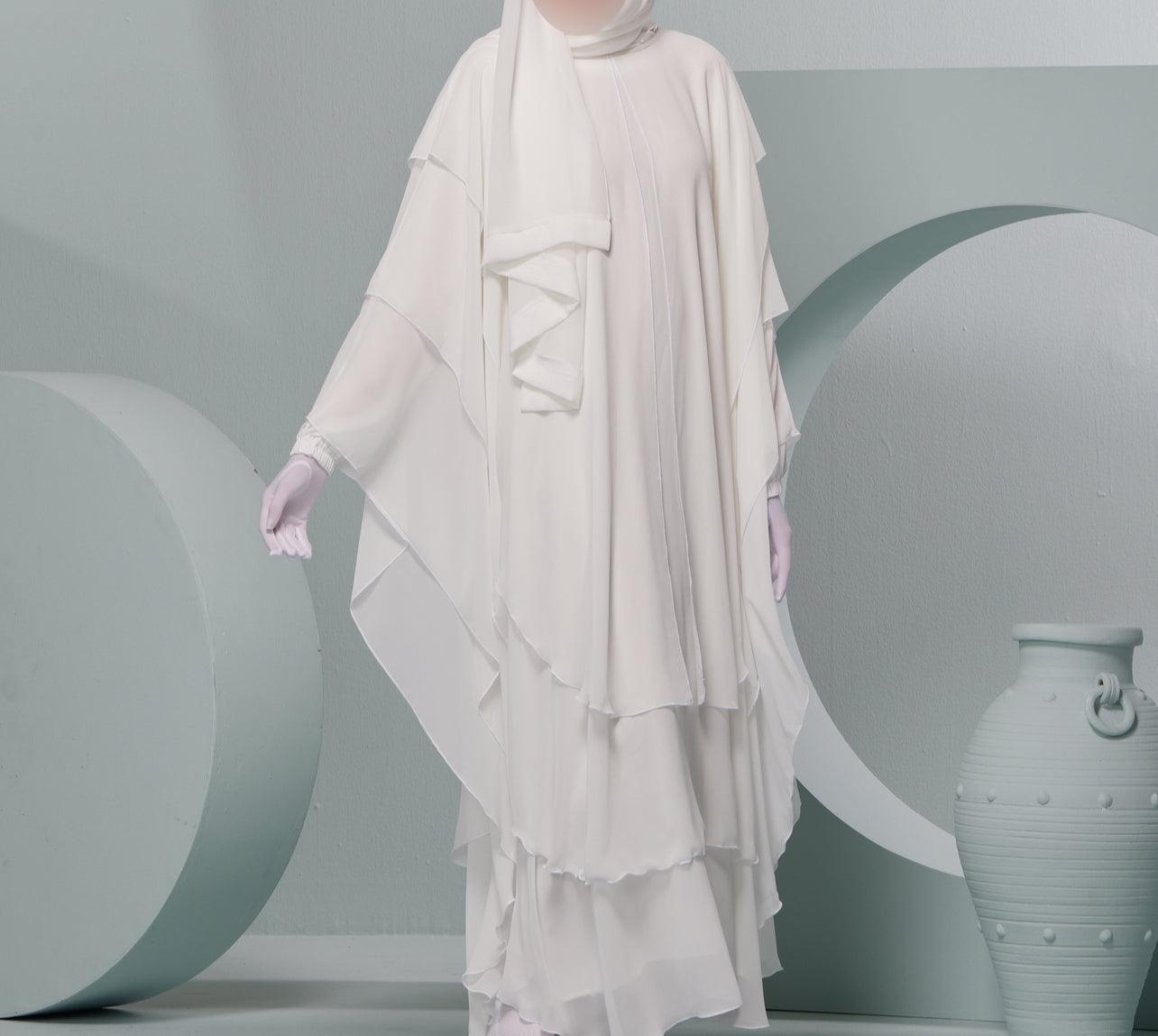 Women's Farasha Style Abaya Set in White