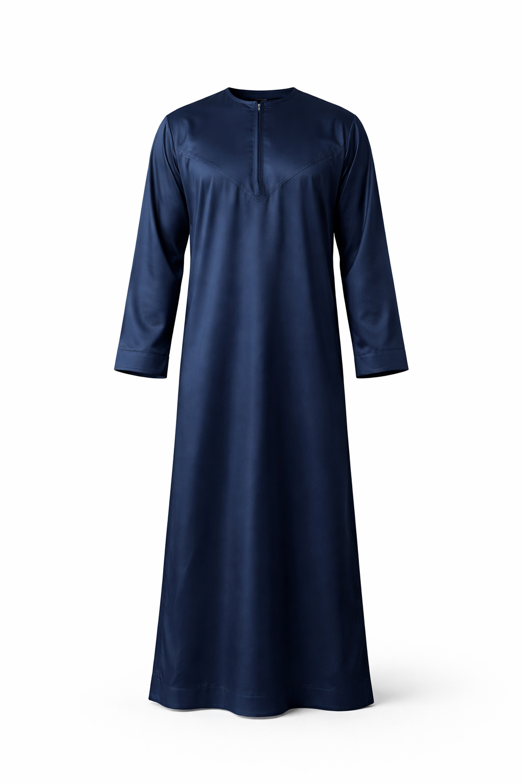 Essentials Silky navy Omani Thobe For Men on white backgroung